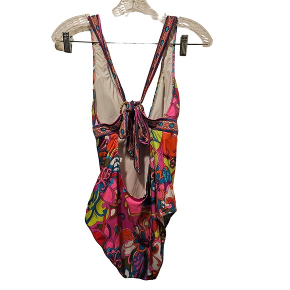 Trina Turk Multicolor Pink One Piece Bathing Suit Gold Accessories sz 8 - Picture 2 of 11